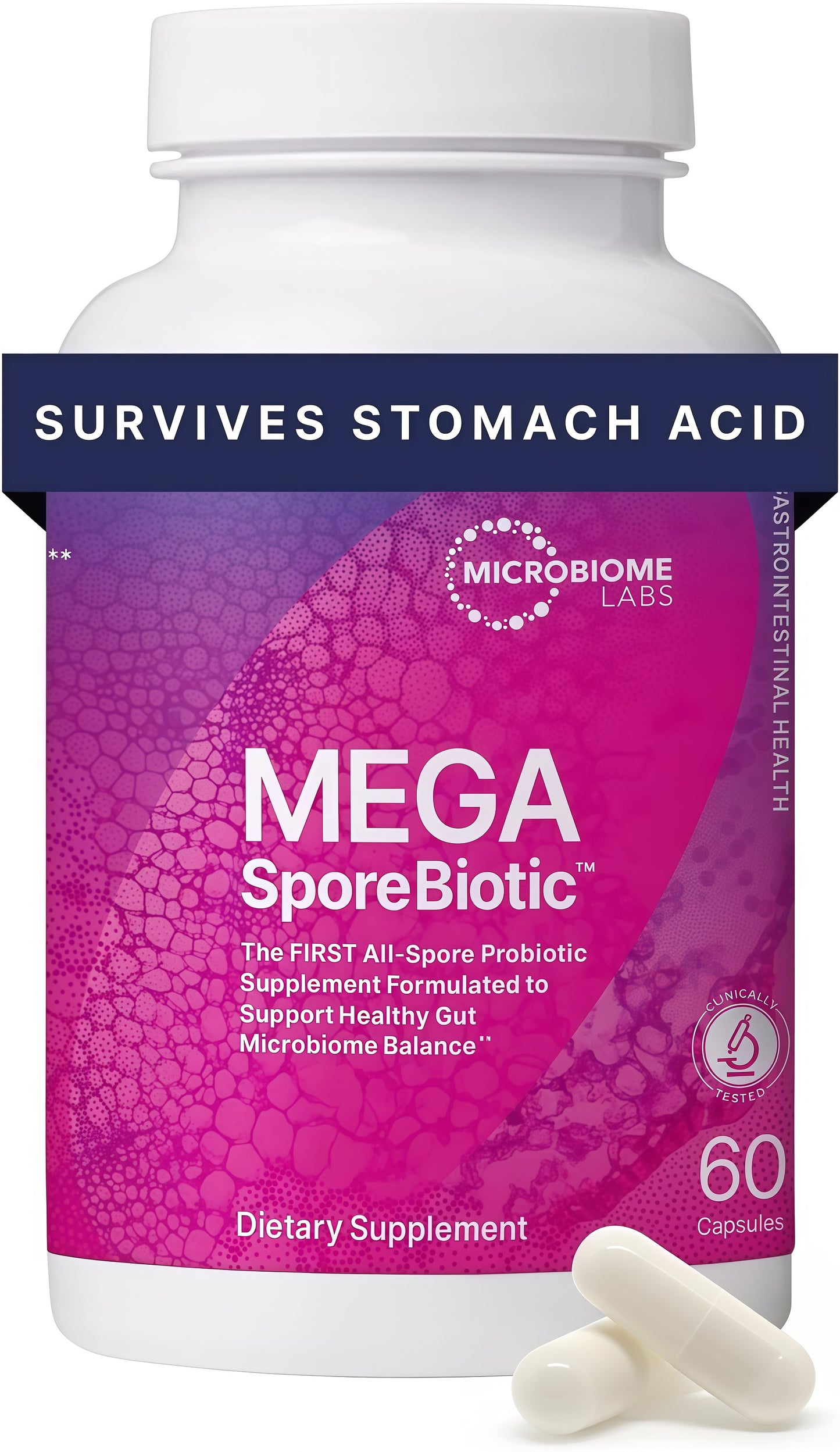 Microbiome Labs MegaSporeBiotic Probiotics for Women & Men - Spore-Based Probiotic for Gut Health & Digestive Support - Shelf-Stable, Travel-Friendly, Mens & Womens Probiotics (60 Capsules)