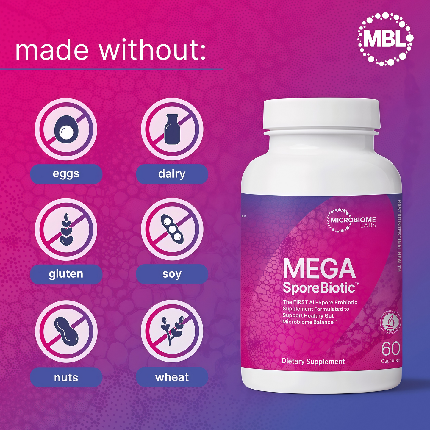 Microbiome Labs MegaSporeBiotic Probiotics for Women & Men - Spore-Based Probiotic for Gut Health & Digestive Support - Shelf-Stable, Travel-Friendly, Mens & Womens Probiotics (60 Capsules)